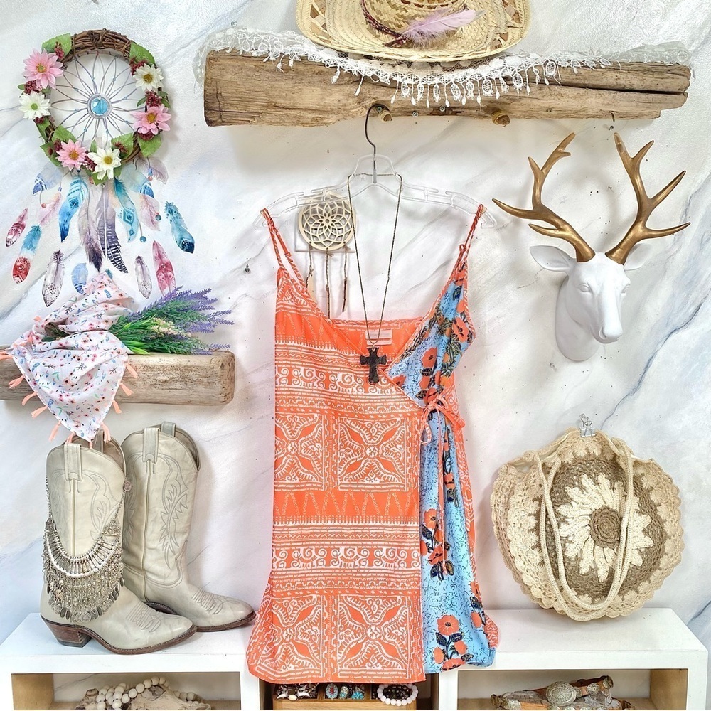 PATCHWORK vibe summer wrap around dress w vacay beach vibe